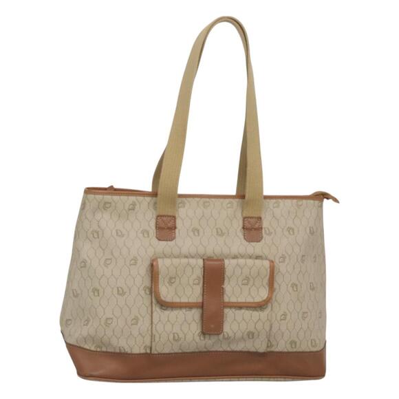 DIOR Honeycomb Canvas Tote Bag Pvc Leather Beige - Picture 1 of 12